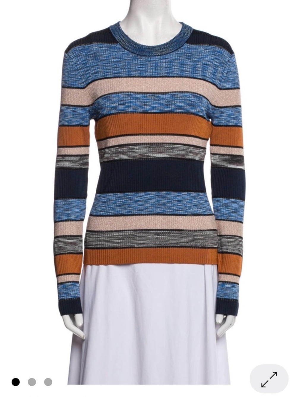 Ulla Johnson Blue, Navy, Rust, Beige Striped Ribbed Knit Sweater